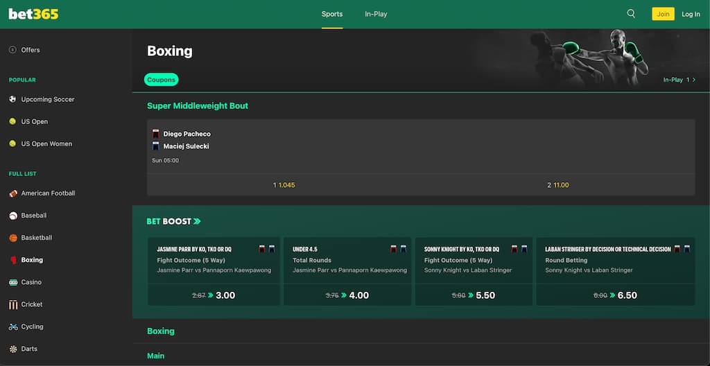 bet365 boxing page